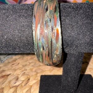 Art Glass Cuff Bracelet Iridescent Wide Statement Bracelet